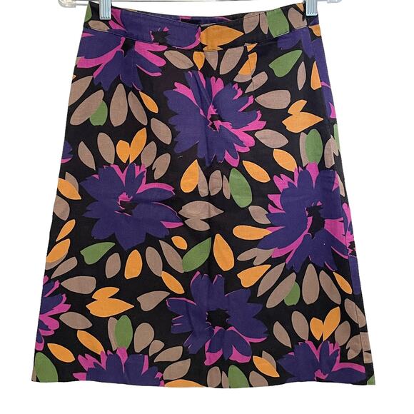 Boden Floral A-Line Midi Skirt Womens Size 8 8R Black Multicolor Bold Career - Picture 2 of 11